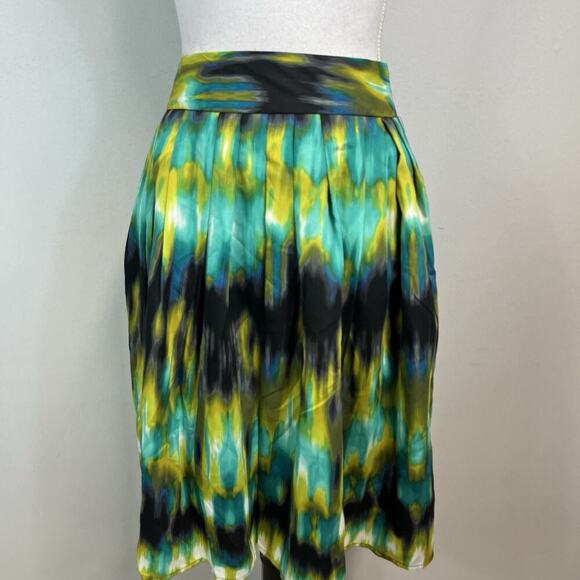 Worthington Skirt sz 8 Blue Green Watercolors A Line Pleated Knee Career Church - Picture 2 of 7